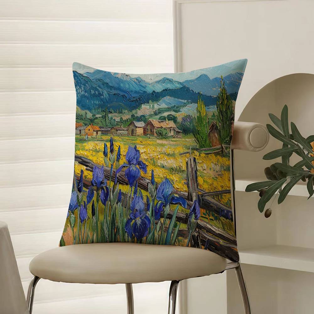 Hand-painted Iandscape Oil Painting Pillow Case Comfort Sofa Bed Silky Elegant Invisible Zipper Decorative Cushion Cover