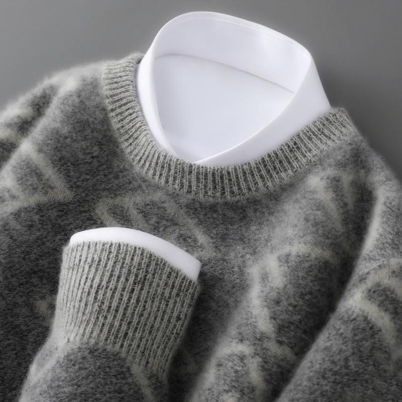 

Men s Cozy Wool Round-Neck Sweater - Autumn/Winter Knitwear, Thick & Loose Base Layer Top XXL темно-сірий