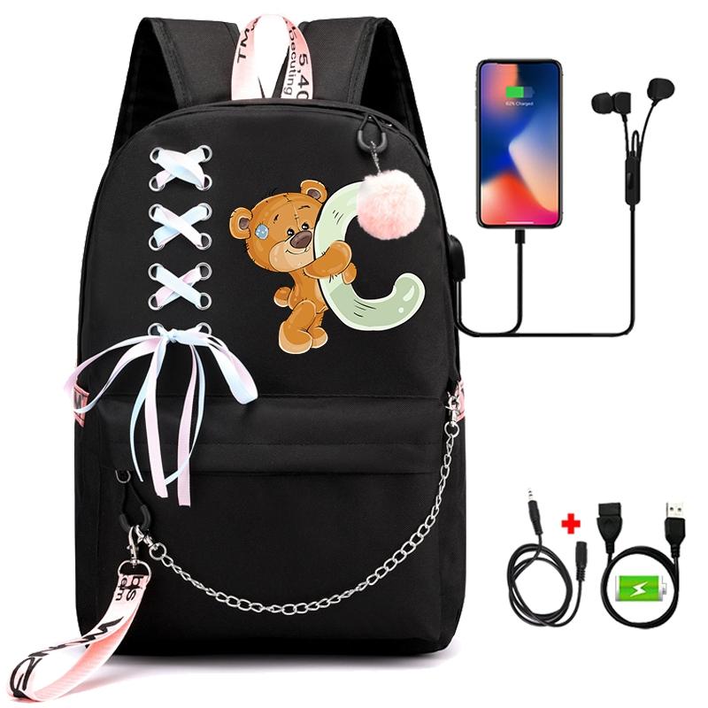 Batoh Little Bear s 26 anglickými písmeny pro děti Zpátky do školy pro chlapce Dívka Kreslená taška na knihy Kawaii Studentská školní taška