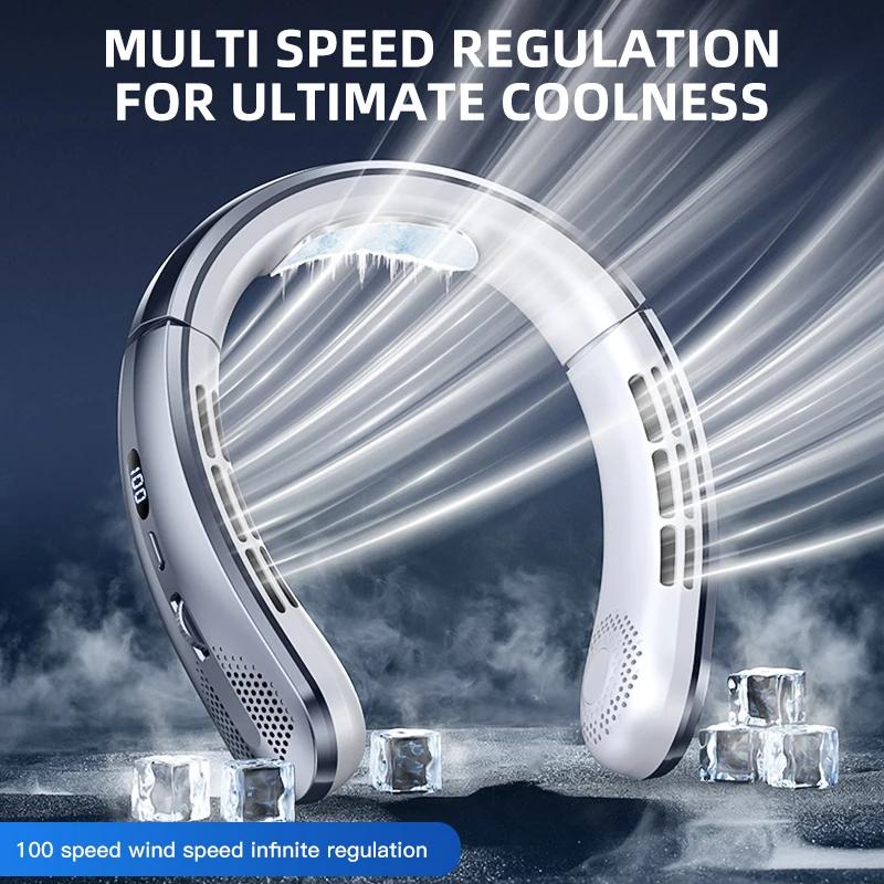 

Portable 8000mAh USB Hanging Neck Fan Bladeless Rechargeable Mute LED Digital Display Electric Air Cooler For Outdoor сірий колір