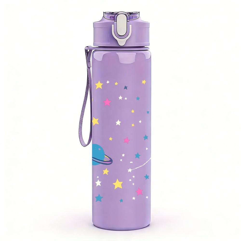 1PC Planet Star Space Pattern 750ml Color Plastic Sports Water Bottle Leakproof Flip Straw Lid Suitable for Sports Office Home Use