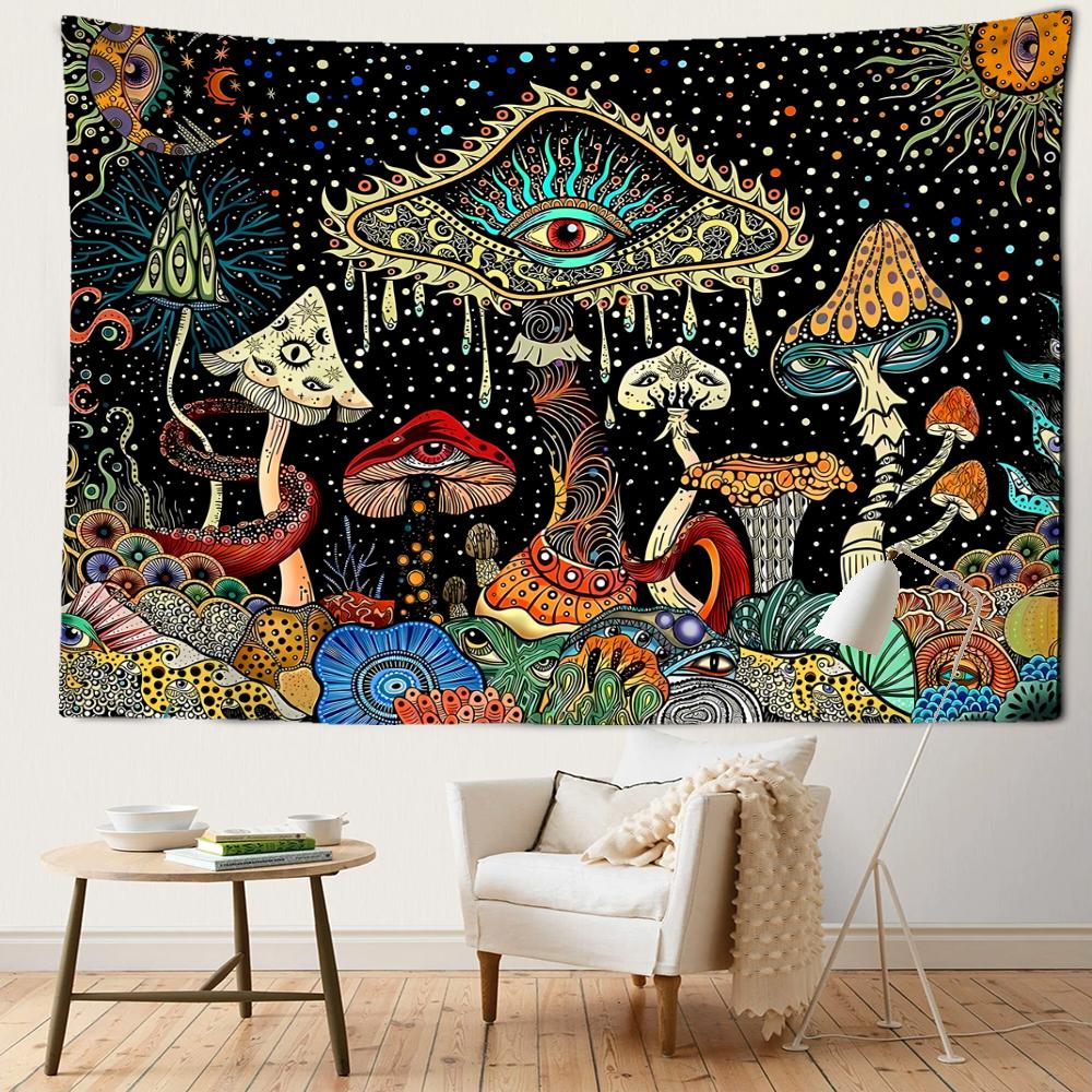 Colorful Eyes Mushroom Forest Tapestry Wall Hanging Hippie Tapiz Fantasy Abstract Art Bedroom Living Room Home Decor