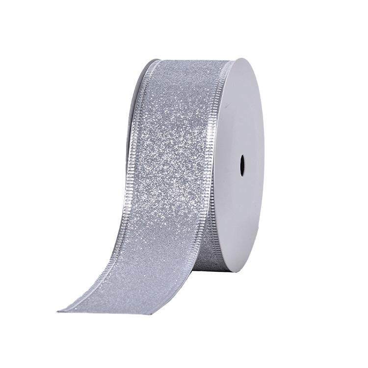 In Stock Cotton Jacquard 10 Yards 38mm Glitter Grosgrain Ribbon Eco-friendly Christmas Ribbon Wire Edge 4 Colors Custom Logo