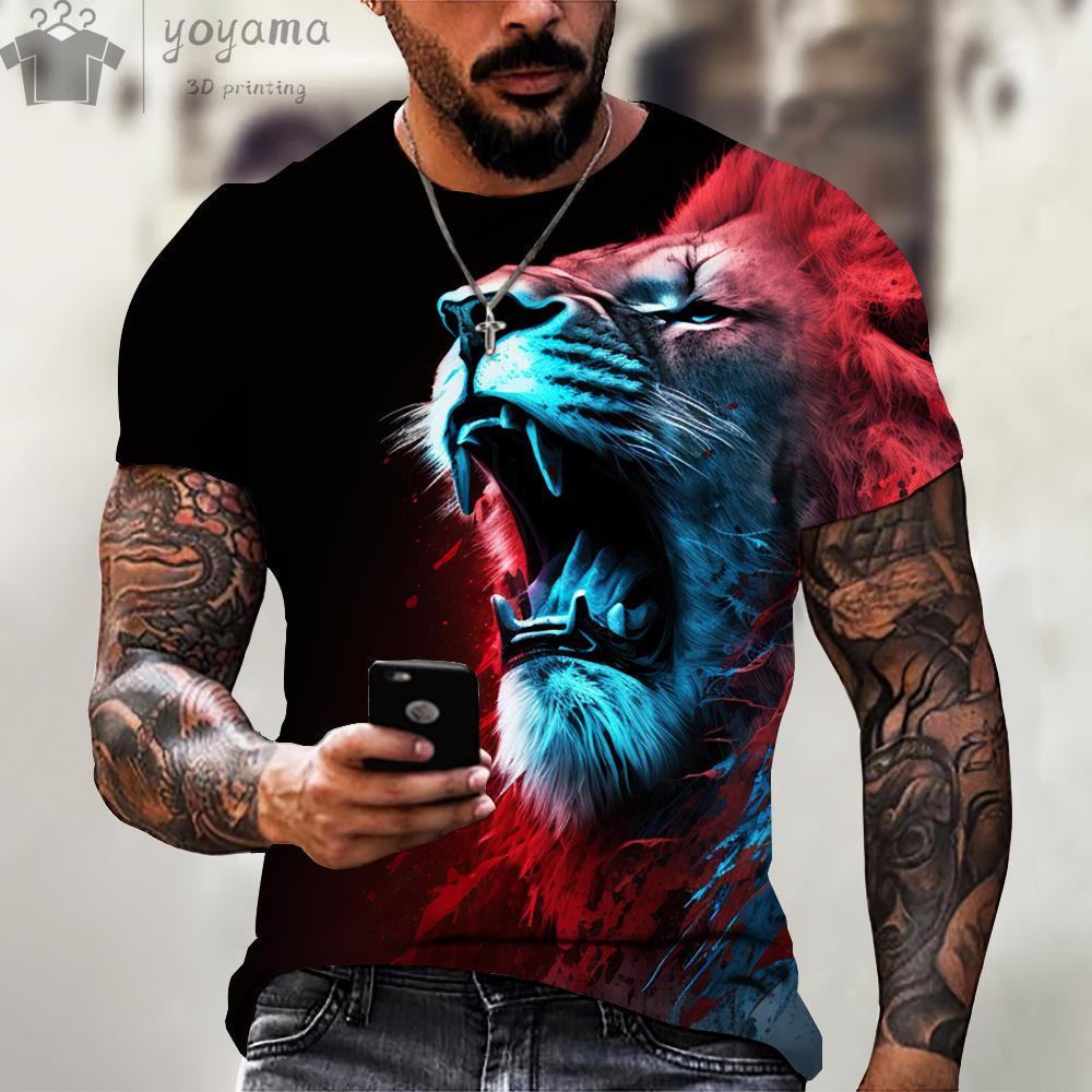Men's Summer Lion Print Short Sleeve Lion Graphic Tees Men's Summer Clothes Oversized T Shirt Men Short Sleeved T-shirt for Men