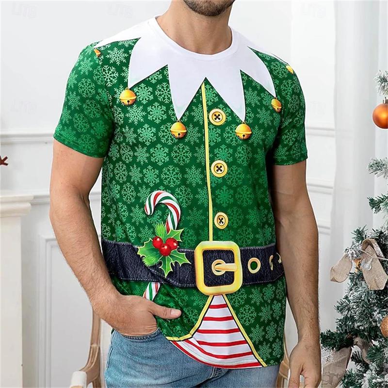 T-shirt da uomo stampata in 3D per Natale Top traspirante Elegante Versatile Girocollo Manica corta T-shirt alla moda Abbigliamento da uomo