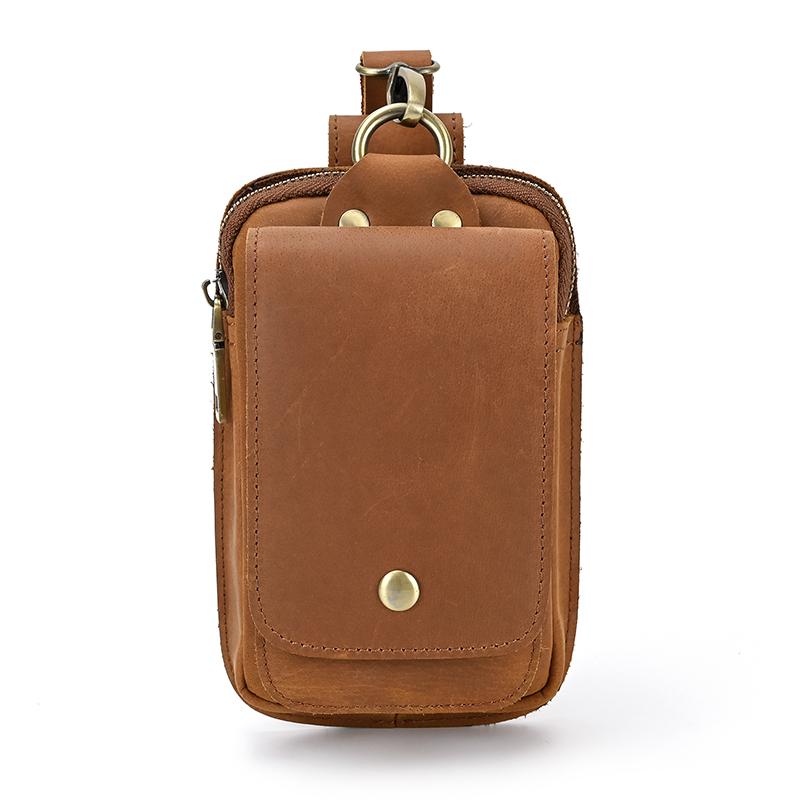 Small Male Bag Genuine Leather Waist Bag Phone Belt Pouch Men's Waist Pack With Clip On Pants Leather Waist Bag Mini Phone Bag