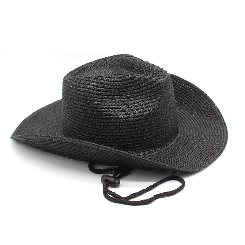 Western Cowboy Hat Foldable Men'S Ladies Straw Hat Beach Visor Big Edge Hat Summer Hat With Windbreak Cord