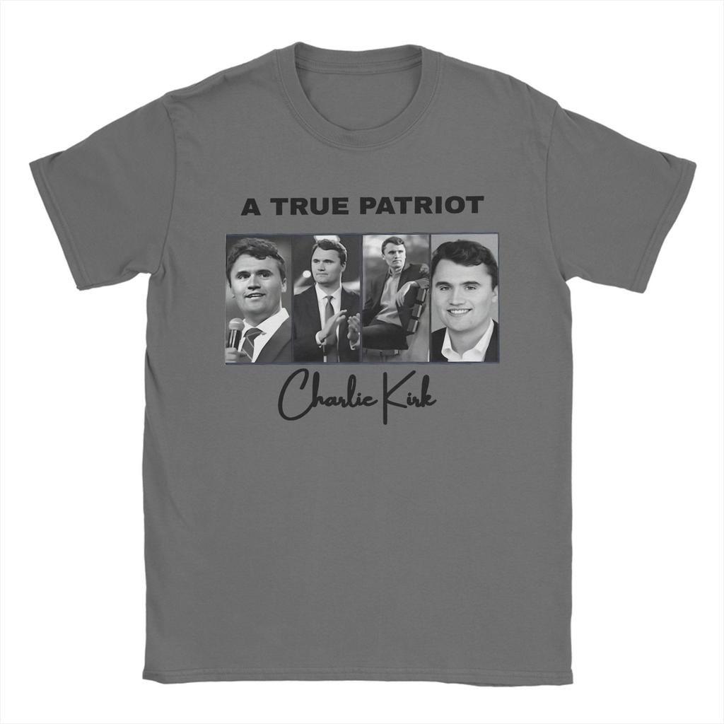 A True Patriot Charlie Kirk T-Shirt for Men Funny Pure Cotton Tee Shirt Crew Neck Short Sleeve T Shirt Plus Size Clothing