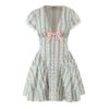 House Style French Sweet Floral Bow Striped Lace V-Neck Mini Dress Women