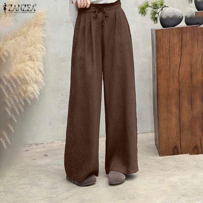 ZANZEA Women Casual Elastic Waist Solid Color Loose Pants