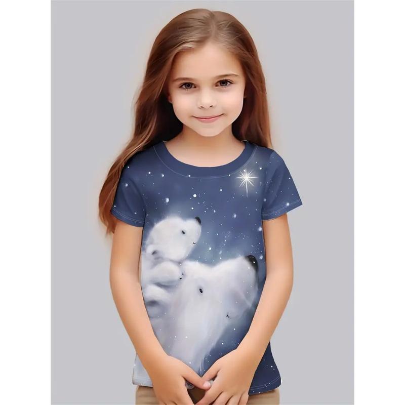 

Футболка с 3D-принтом, футболки для девочек 2025 года с изображением животных из мультфильмов, модные детские футболки для девочек, повседневная детская одежда, топ, футболка, лето 160