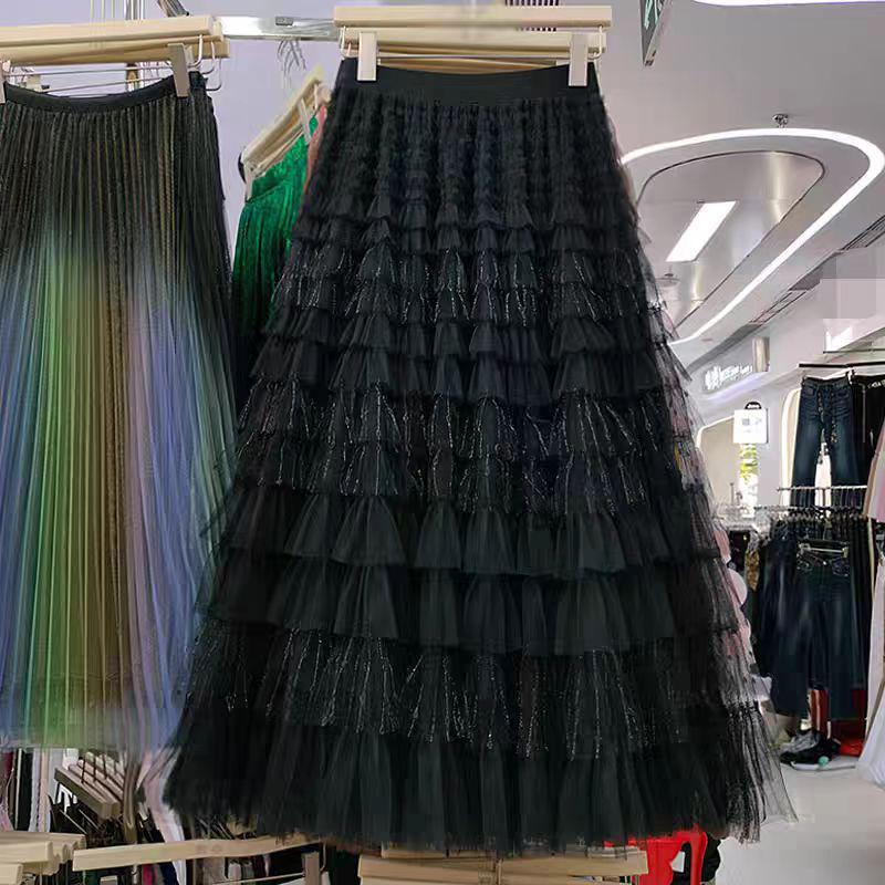 Fairy Embroidered Mesh High-Waist Fluffy Midi Skirt
