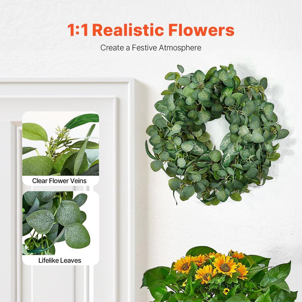 Artificial Decorative Wreath 26 in Green Eucalyptus Leaves Year Round