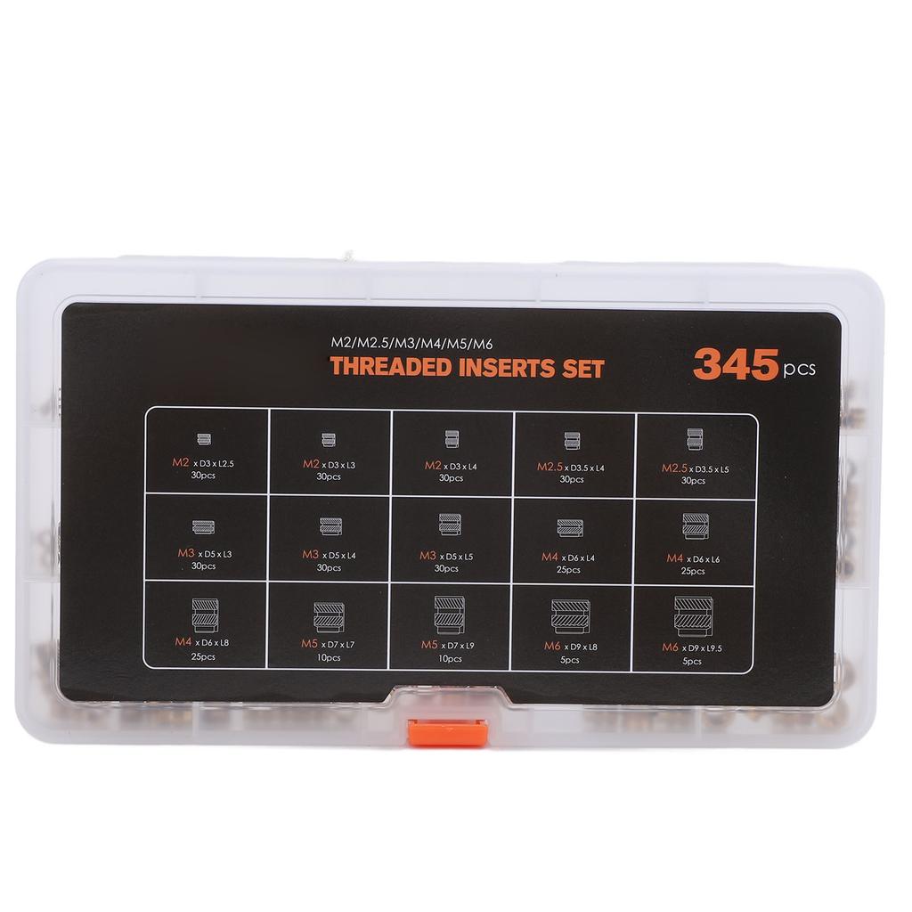 345PCS Set Threaded Inserts M2 M2.5 M3 M5 M6 Brass Female Thread Nuts Inserts with Box for 3D Printi