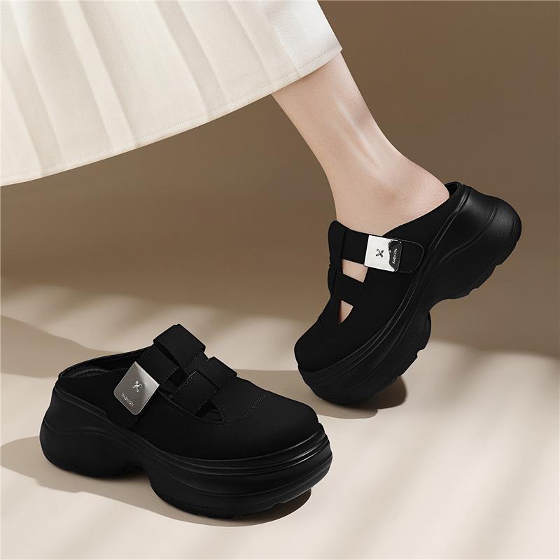 Baotou version of women's genuine leather, comfortable wedge heel, Yaoyao bottom, casual mother, outer wear to increase height, cool slippers