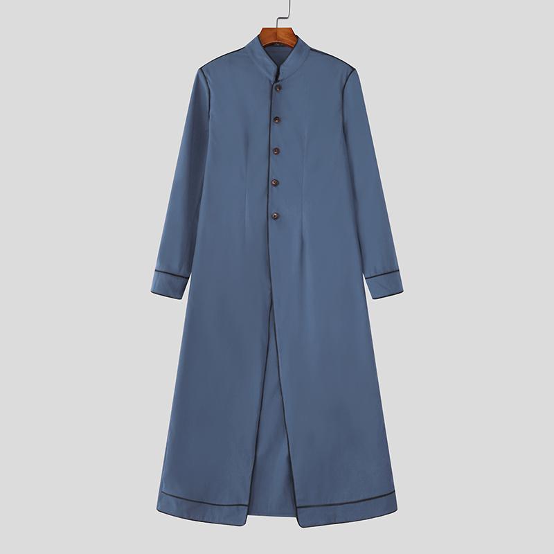 INCERUN Men Autumn Stand Neck Long Sleeve Buttons High Splits Long Windbreaker Coats