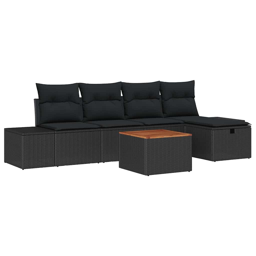 6 Piece Garden Sofa Set with Cushions Black Poly Rattan