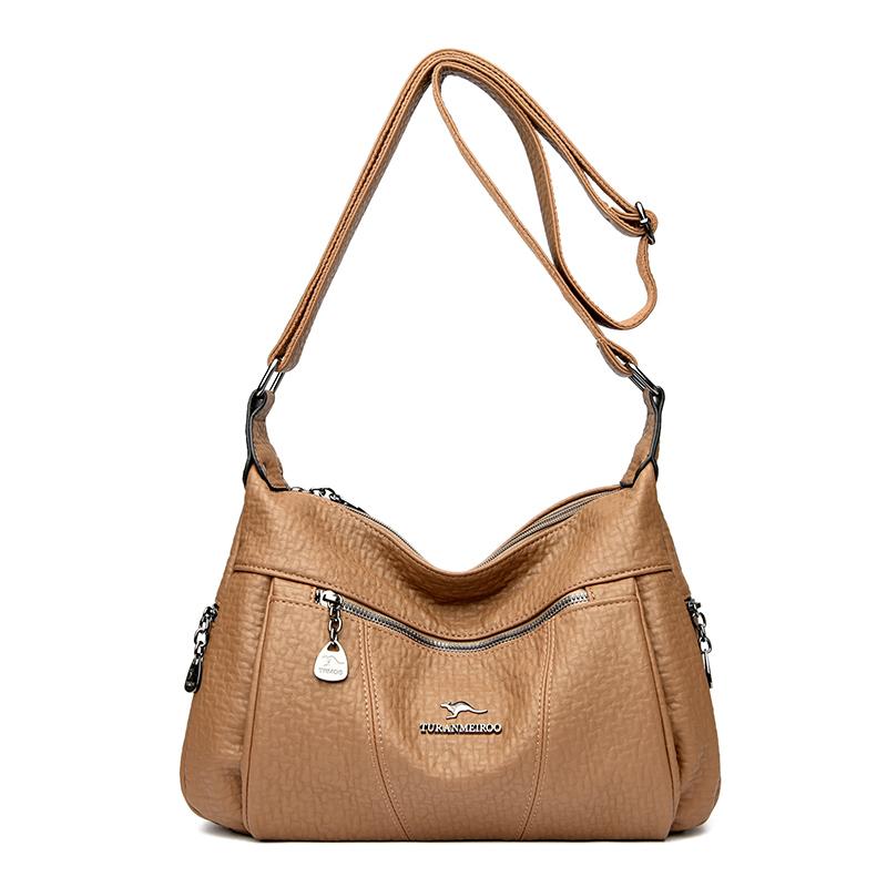 

Women s Shoulder Bag Leather Versatile Double Layer Large Capacity Simplicity Retro High Quality Luxury Female s Crossbody Bags (20cm Max Length 30cm) хаки