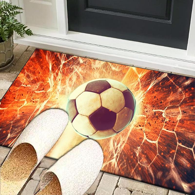 Flaming Soccer Ball Office Rug Chair Mat, Entryway Carpet, Suitable for Front Door, Bedroom, Living Room, Desk, Holiday Gift