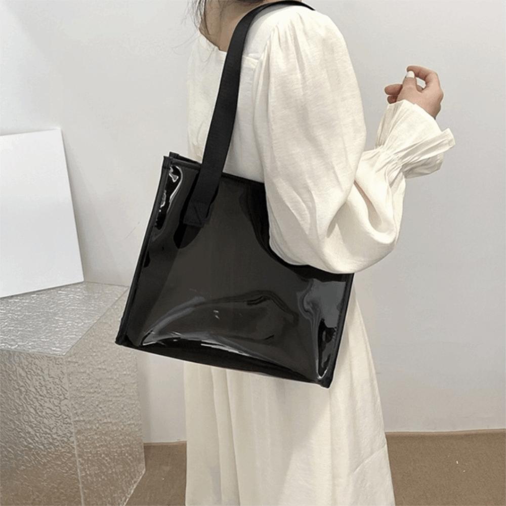 Square Transparent Handbag Candy Color Large Capacity Waterproof Shoulder Bag Korean Style Jelly Color PVC Tote Bag Female