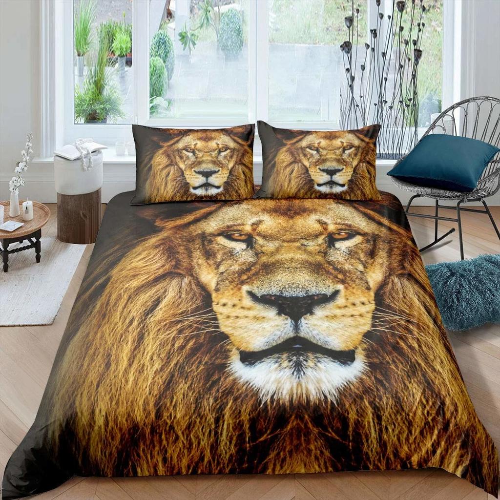 Black Lion Duvet Cover 3 Piece Bedding Set King Queen Full Size 1 Comforter 2 Pillowcase Animal Print