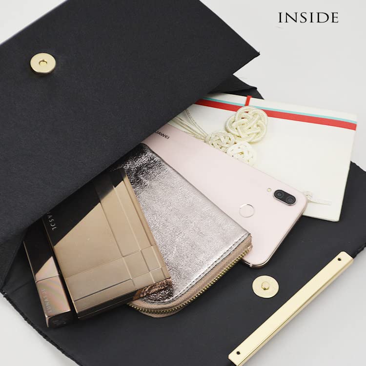 Party Bag for Weddings, Black Clutch, Women's 2-Way Gold Point Pleated Satin Clutch Bag with Long Chain (Silver)
