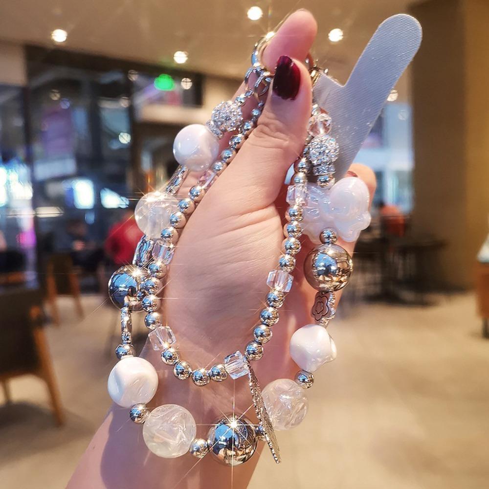 

Feather Bead Phone Pendant Cute Phone Wrist Strap Kawaii Beaded Phone Chain Girls Gift style 1
