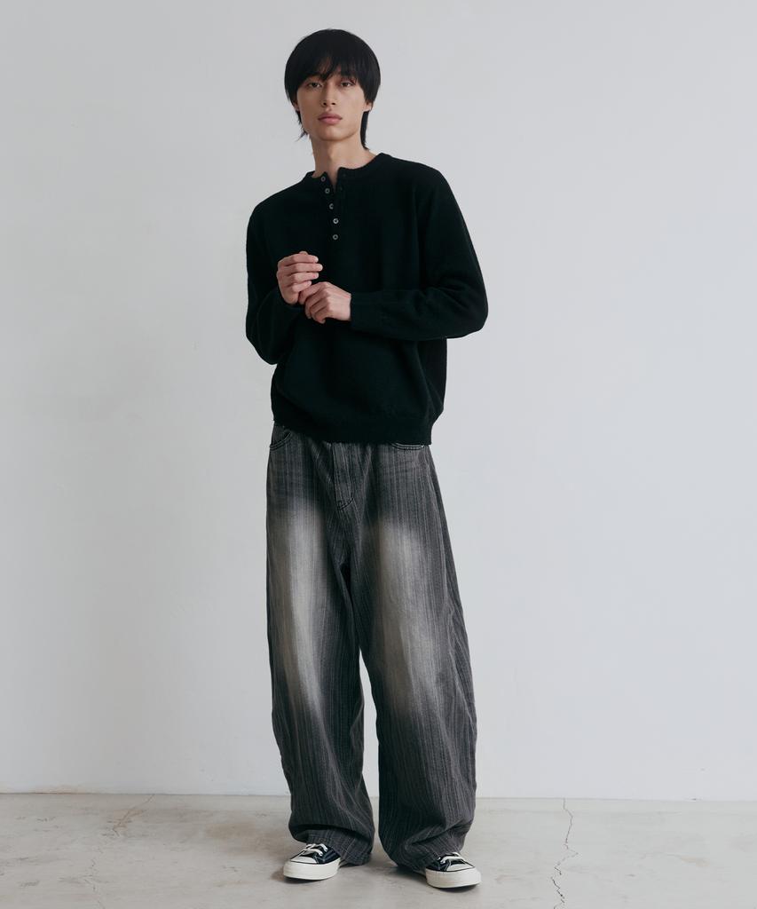 NODU Daily Plain Henley Neck Knit [Black]