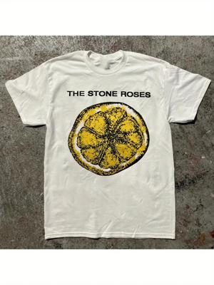 Unique Stone ROSES 90s Lemon Collection White Unisex T-shirt Suitable for Casual Sportswear Men's Shirt - Men's Summer Cotton...