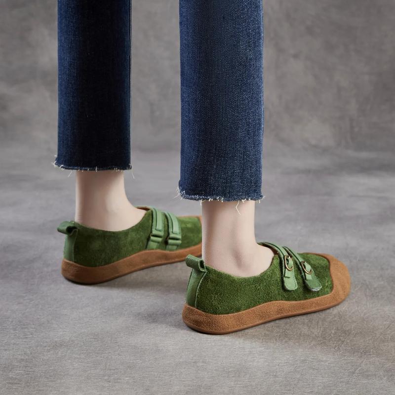 Johnature Retro Loafer mit weicher Sohle Echtes Leder Runde Spitze Flach Damen Flache Schuhe