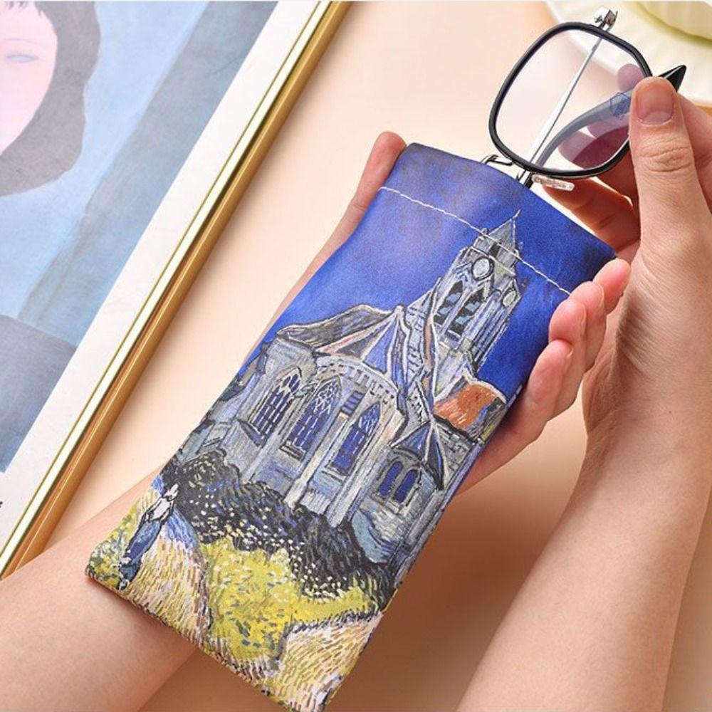 

Oil Painting Pattern Cosmetic Bag PU Leather Eyewear Bag Portable Sun Glasses Case