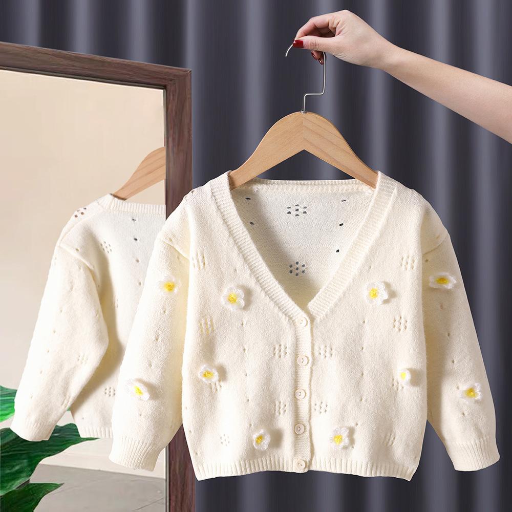 Girls Flower Sweater Cardigan Spring and Autumn Children Fashion Knitwear