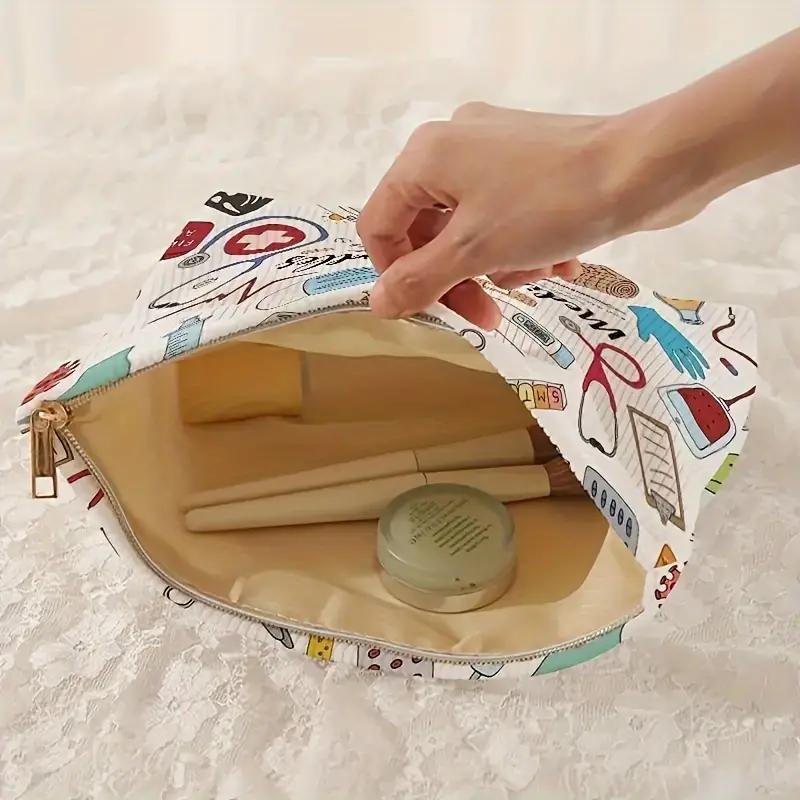 Medical Graffiti Printed Corduroy Makeup Bag, Lightweight Zipper Makeup Storage Box, Multi functional Bag with Lining