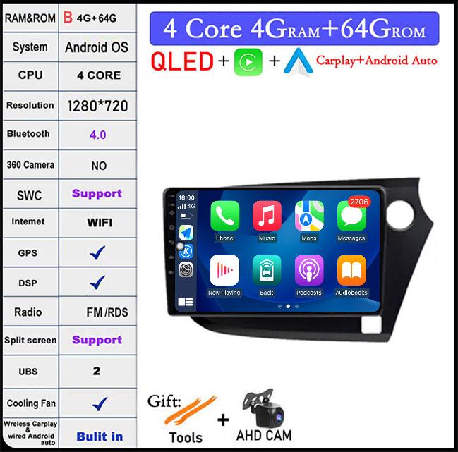 QLED Android 14 For Honda INSIGHT 2 2009-2014 Car Radio Multimedia Player Autoradio DSP Navigation GPS CarPlay Stereo