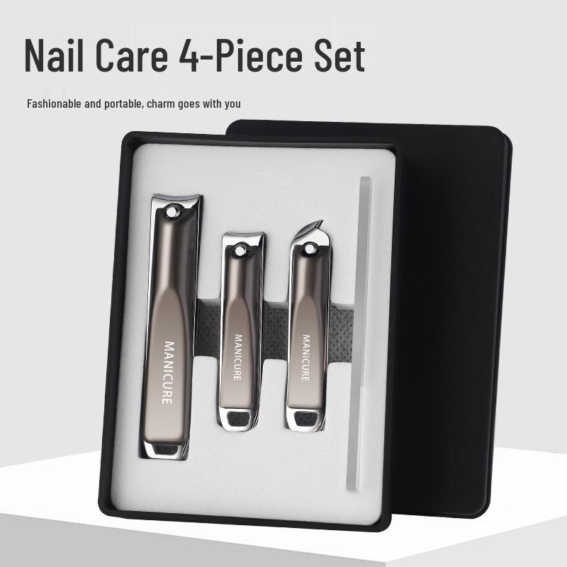 Splash-Proof Metal Nail Clipper Manicure Set - 4 Pieces