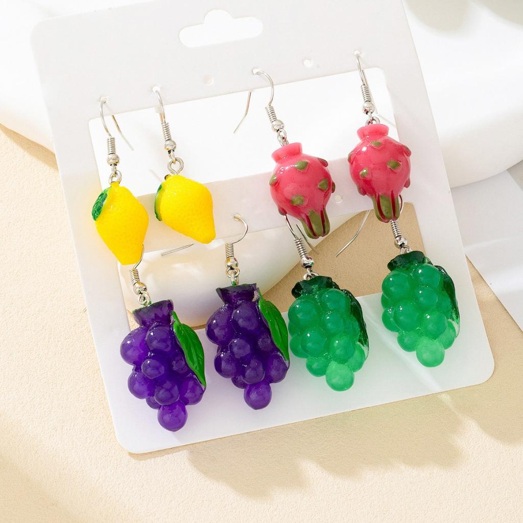 1 Pair of Simulated Three-dimensional Fruit Earrings, Earrings, Lemon Dragon Fruit Grape Qingti, Cute Vacation for Friends