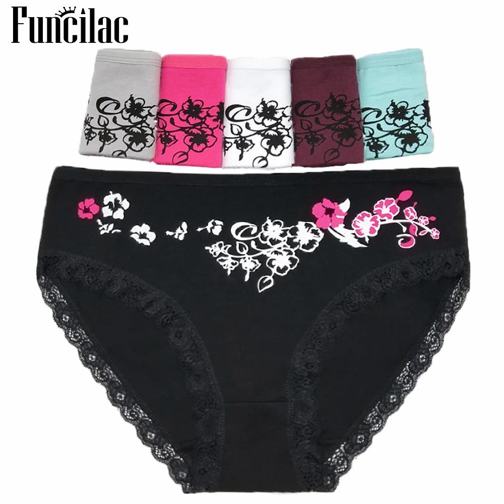 Women's Cotton Briefs Sexy Print Ladies Panties Big Size Mid-rise Women Underwear Cotton Crotch 2XL 3XL 4XL 6 Pcs/set