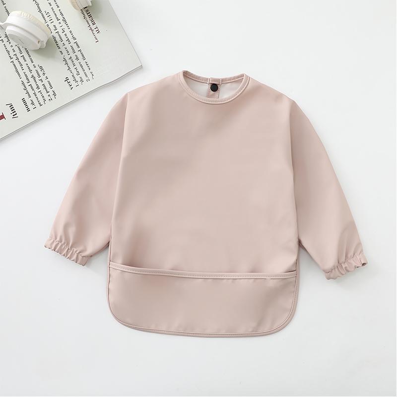 Solid Color Baby Bibs with Long Sleeves Waterproof Children's Feeding Apron Bib for Boys Girls Easy Clean Toddler Art Smocks