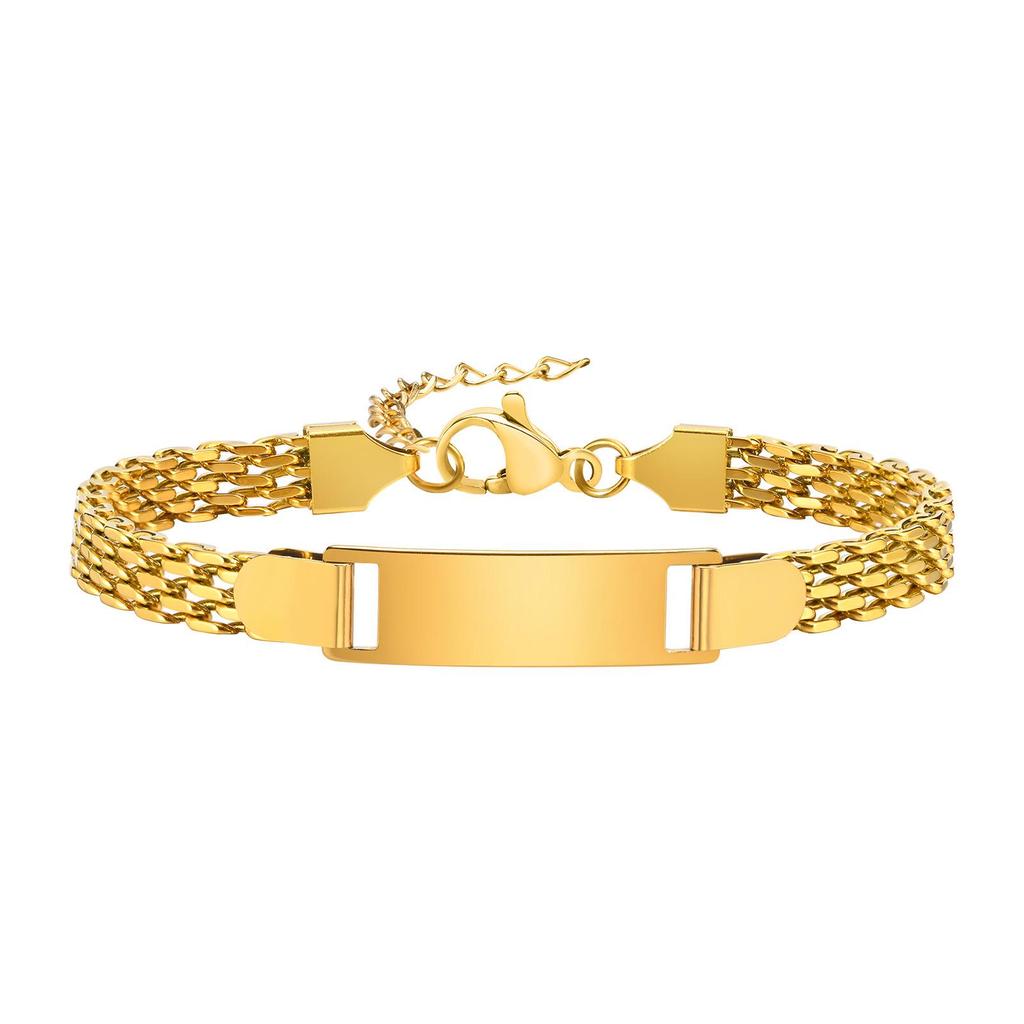 European Stainless Steel Mesh Bracelet: Women's & Children's DIY Engravable Titanium Steel Plate