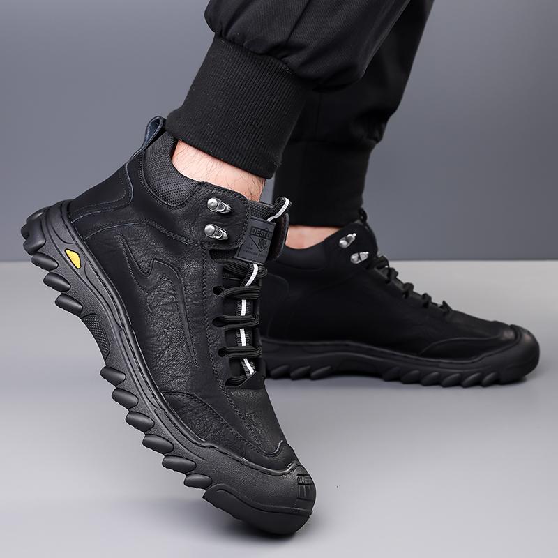Fashion Men Walking Shoes Winter Thermal Motorcycle Boots for Men Leather Riding Ankle Boots Outdoor Trekking Shoes Non-Slip Men's Boots
