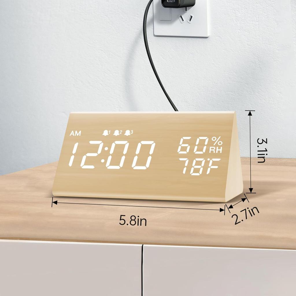 Electronic Alarm Clock LED Digital Clock Bedside Small Alarm Clock Voice-controlled Luminous Electronic Clock Wooden Clock