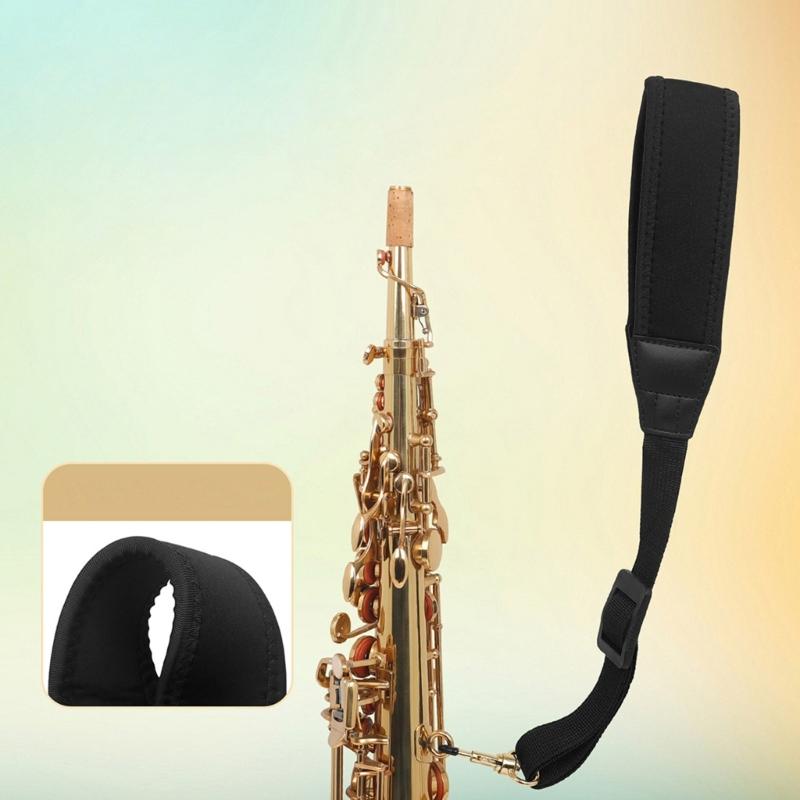 Saxophone Nylon Neck Strap with Thick Soft Padded Adjustable Buckle Black Hook for Baritone Alto Tenor Soprano Sax