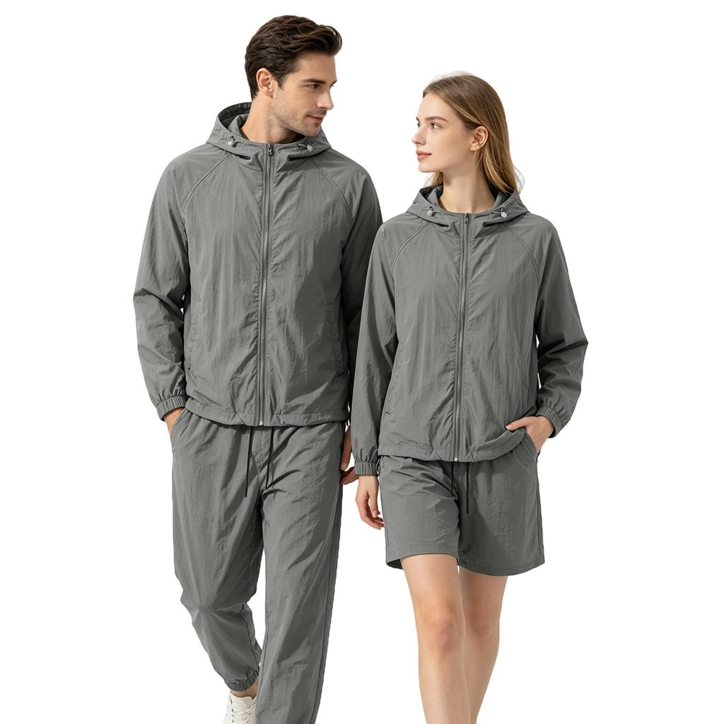 Men's Quick Dry Hoodie Jacket UV Protection Lightweight Sun Protection Set Includes Shorts Pants and Long Sleeve Jacket Suitable for Outdoor Sports