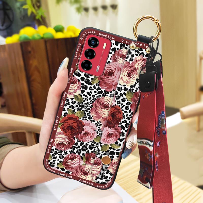 Elderly lady Durable Phone Case For ZTE Blade V40 Vita/A72 Wrist Strap Wristband For Mom Silicone Fashion Dirt-resistant