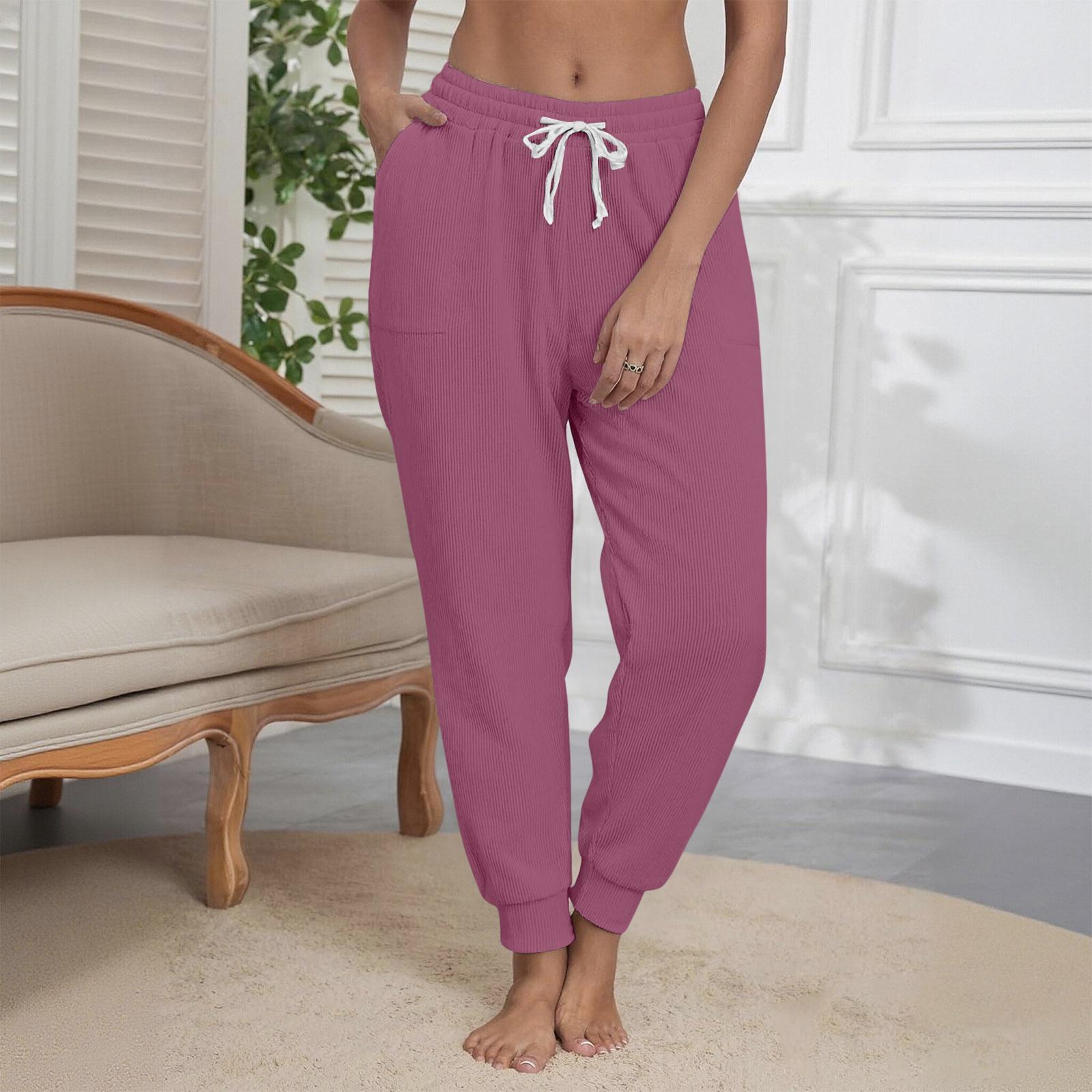 

Women s Fashion Solid Color Elastic Waist Pocket Strap Foot Strap Casual Pants XXL