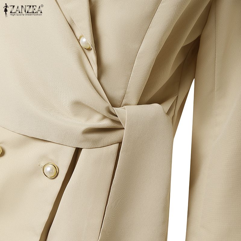 ZANZEA Women Casual Turn Down Collar Long Sleeve Elegant Shift Dress