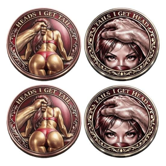 Heads I Get Tail/Tails I Get Funny Head And Head Commemorative Coin Challenge Coin Tail Double-Sided Cheeky Lucky