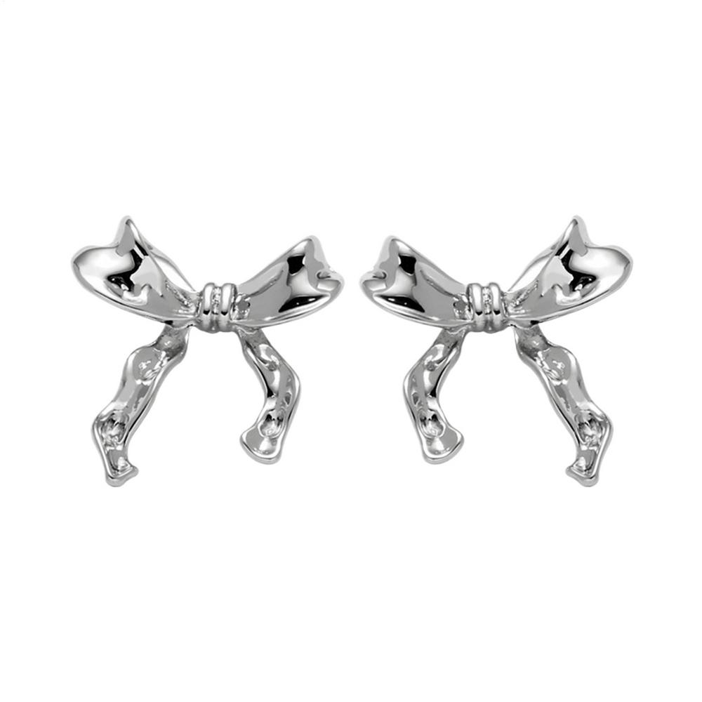 

Golden Bow Earrings Bow Stud Earrings Versatile Stud Earrings Girl Charming Shining Earrings Silver Bowknot Stud Earrings