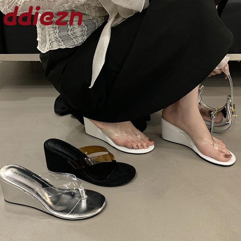 Fashion 2025 New Fashion Transparent Ladies Wedges Slippers Sandals Shoes Round Toe Female Slides Women Wedges Slippers Shoes Flip Flops