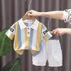 Boys Summer Suit Middle and Small Children Short-sleeved Striped Polo Shirt + Shorts Handsome Two-piece Set